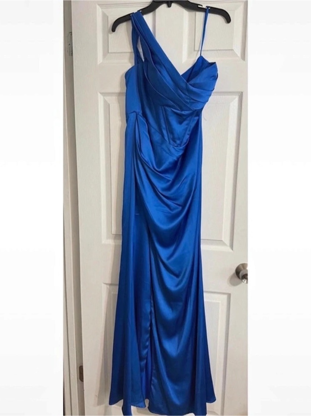 GB Social One Shoulder Satin Dress Blue Maxi Size 15 NWT